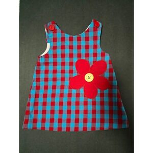 XXS(2) toddler dress with button‎ accent. 12in pit to pit,plaid,flower, bright